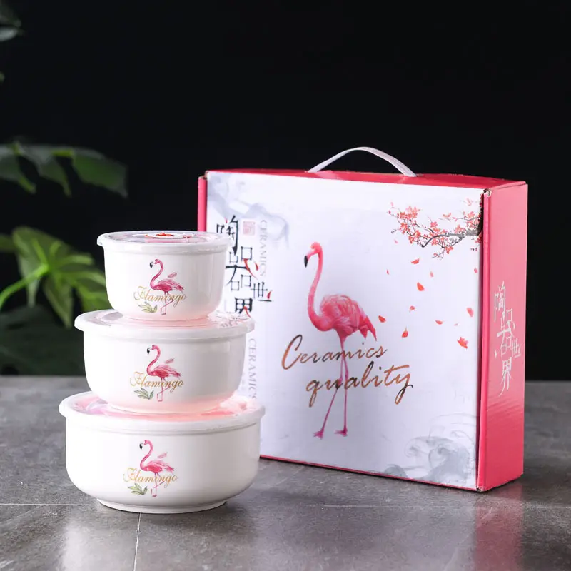 Three-piece Sealed Ceramic Fish Bowl Set for Daily Use - Image 9