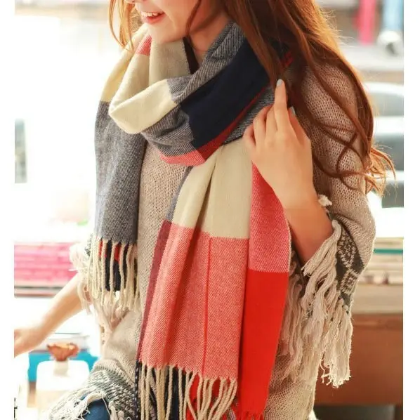 Winter Plaid Cashmere Scarf Women's All-match Double-sided Long - Image 32