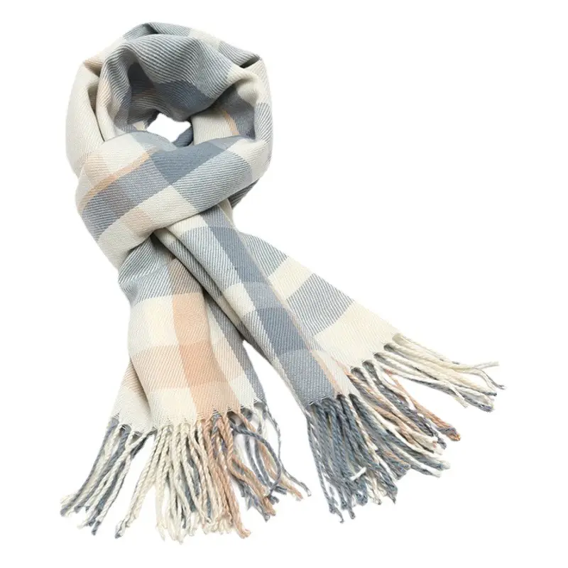 Winter Plaid Cashmere Scarf Women's All-match Double-sided Long