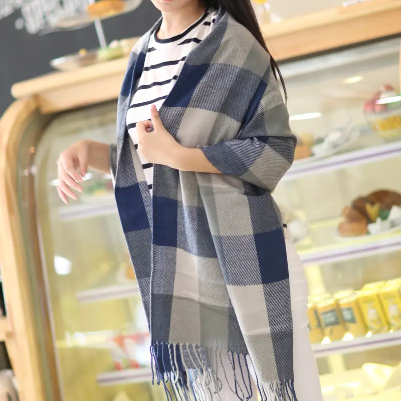 Winter Plaid Cashmere Scarf Women's All-match Double-sided Long - Image 10