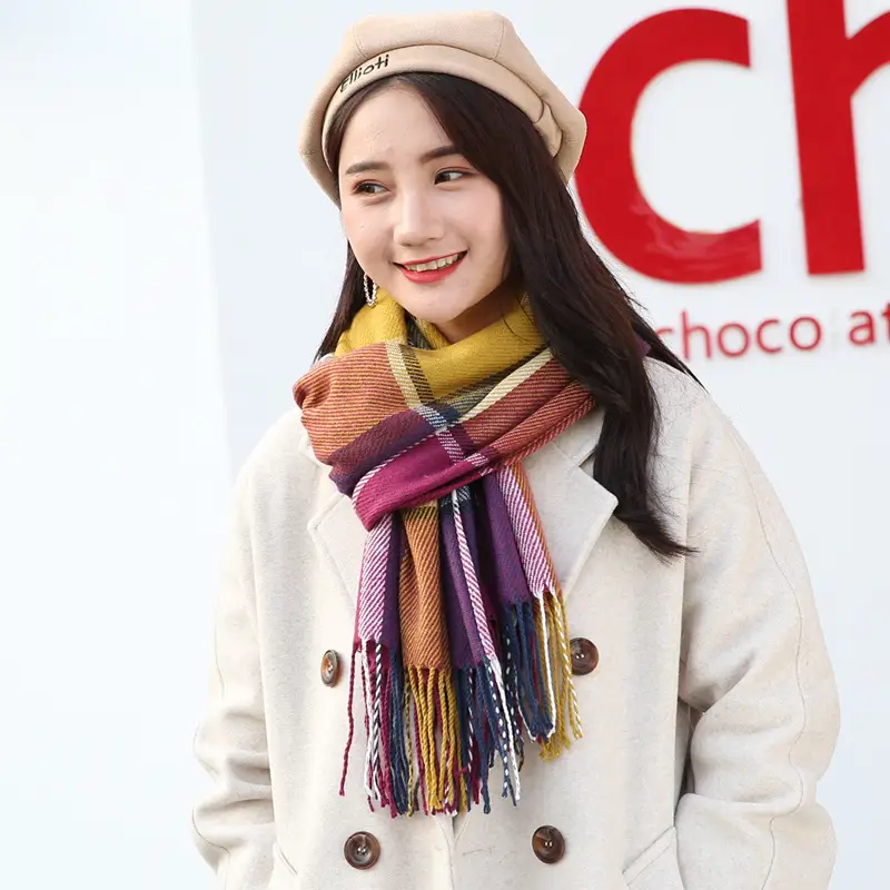 Winter Plaid Cashmere Scarf Women's All-match Double-sided Long - Image 13