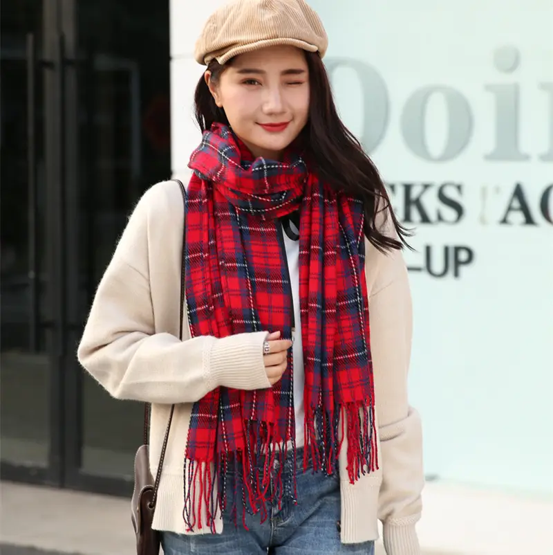 Winter Plaid Cashmere Scarf Women's All-match Double-sided Long - Image 14