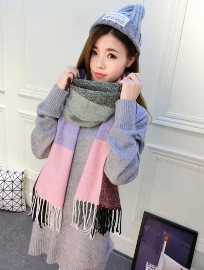 Winter Plaid Cashmere Scarf Women's All-match Double-sided Long - Image 16
