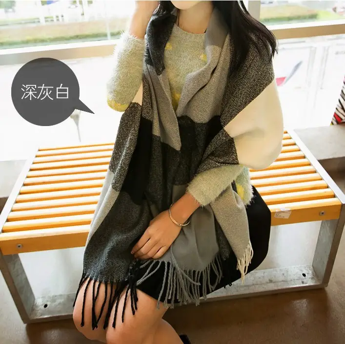 Winter Plaid Cashmere Scarf Women's All-match Double-sided Long - Image 17
