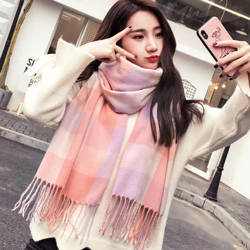Winter Plaid Cashmere Scarf Women's All-match Double-sided Long - Image 19