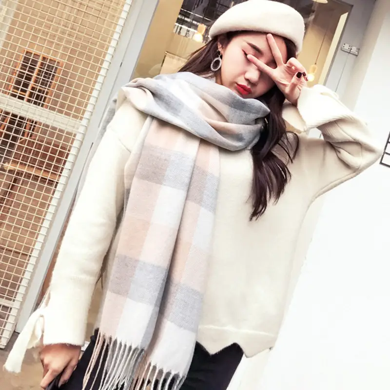 Winter Plaid Cashmere Scarf Women's All-match Double-sided Long - Image 20