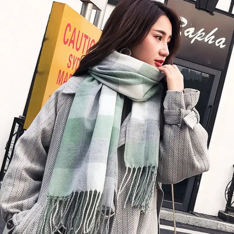 Winter Plaid Cashmere Scarf Women's All-match Double-sided Long - Image 21