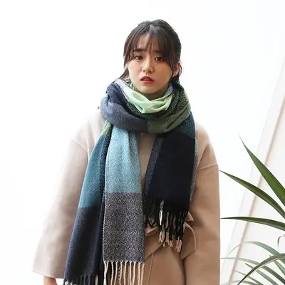 Winter Plaid Cashmere Scarf Women's All-match Double-sided Long - Image 24