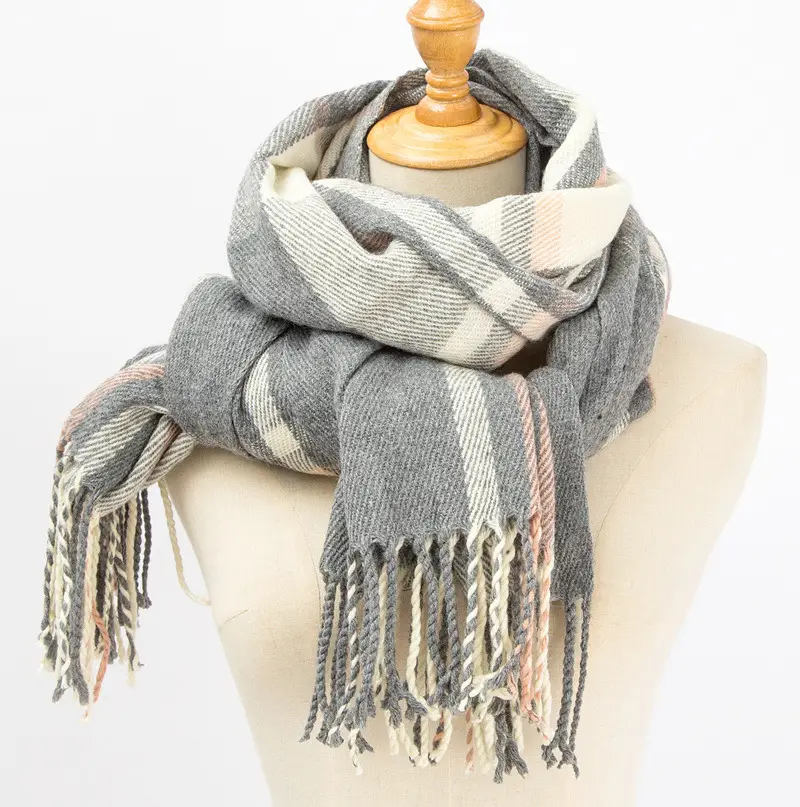 Winter Plaid Cashmere Scarf Women's All-match Double-sided Long - Image 25