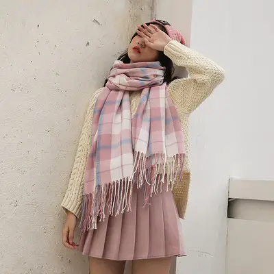 Winter Plaid Cashmere Scarf Women's All-match Double-sided Long - Image 26