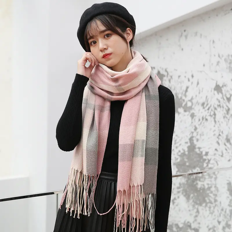 Winter Plaid Cashmere Scarf Women's All-match Double-sided Long - Image 27