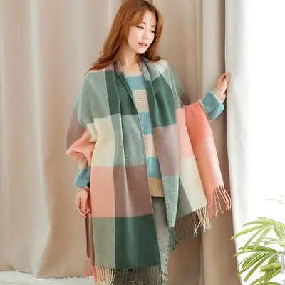 Winter Plaid Cashmere Scarf Women's All-match Double-sided Long - Image 4