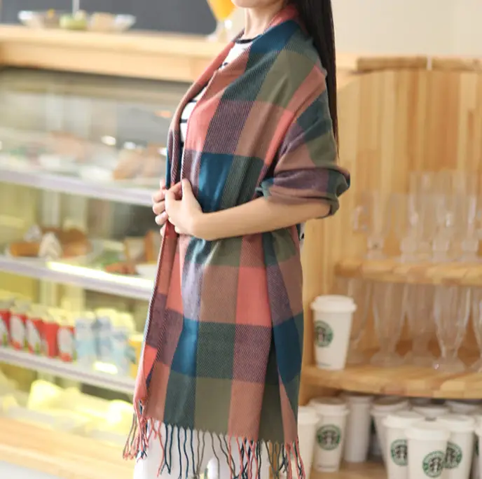 Winter Plaid Cashmere Scarf Women's All-match Double-sided Long - Image 5