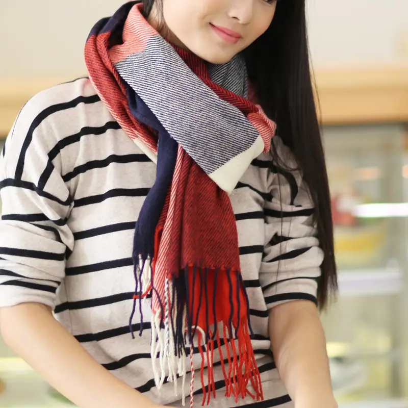 Winter Plaid Cashmere Scarf Women's All-match Double-sided Long - Image 6