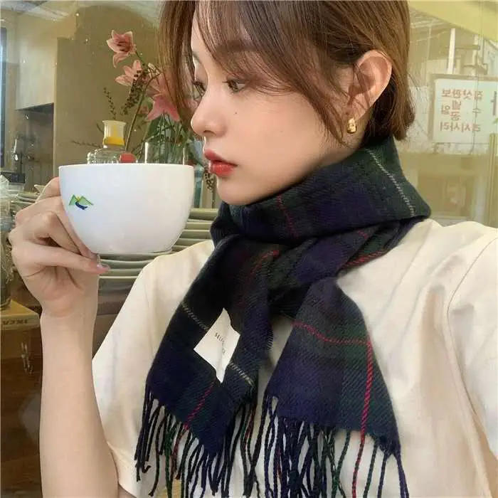Winter Plaid Cashmere Scarf Women's All-match Double-sided Long - Image 8