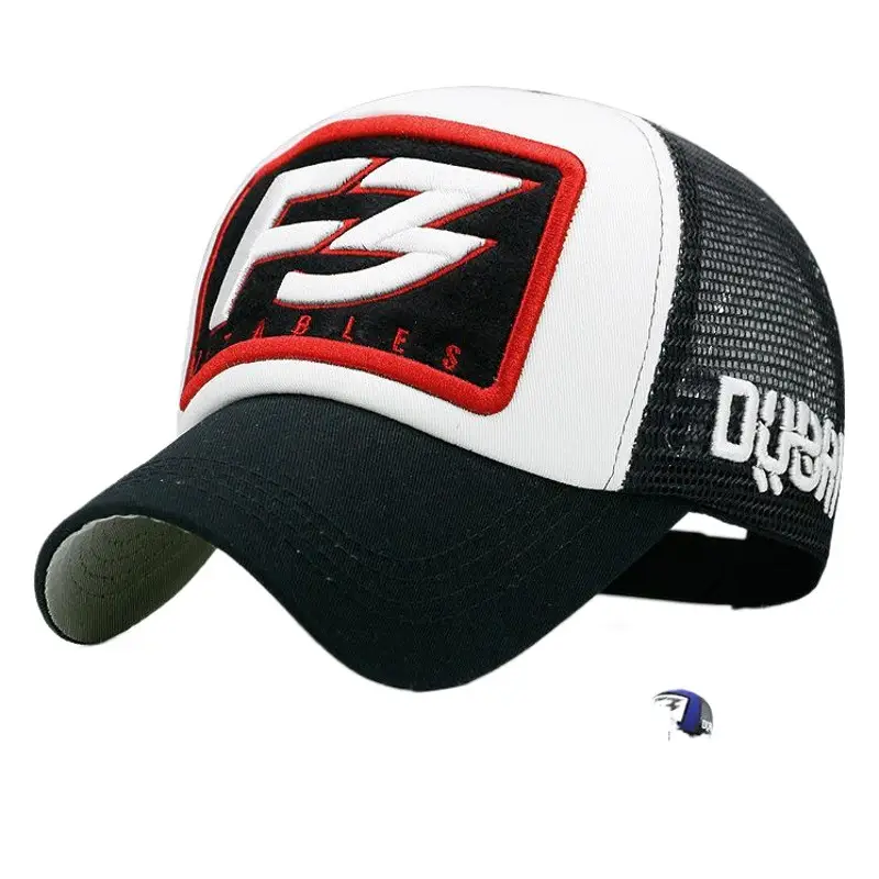 Men's Korean Style Letter Embroidered Mesh Hat Blue Red