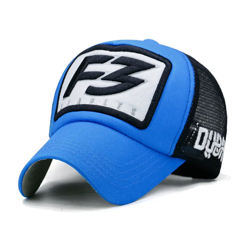 Men's Korean Style Letter Embroidered Mesh Hat Blue Red - Image 10