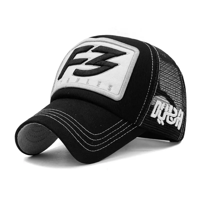 Men's Korean Style Letter Embroidered Mesh Hat Blue Red - Image 11