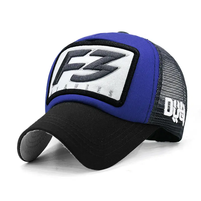 Men's Korean Style Letter Embroidered Mesh Hat Blue Red - Image 2