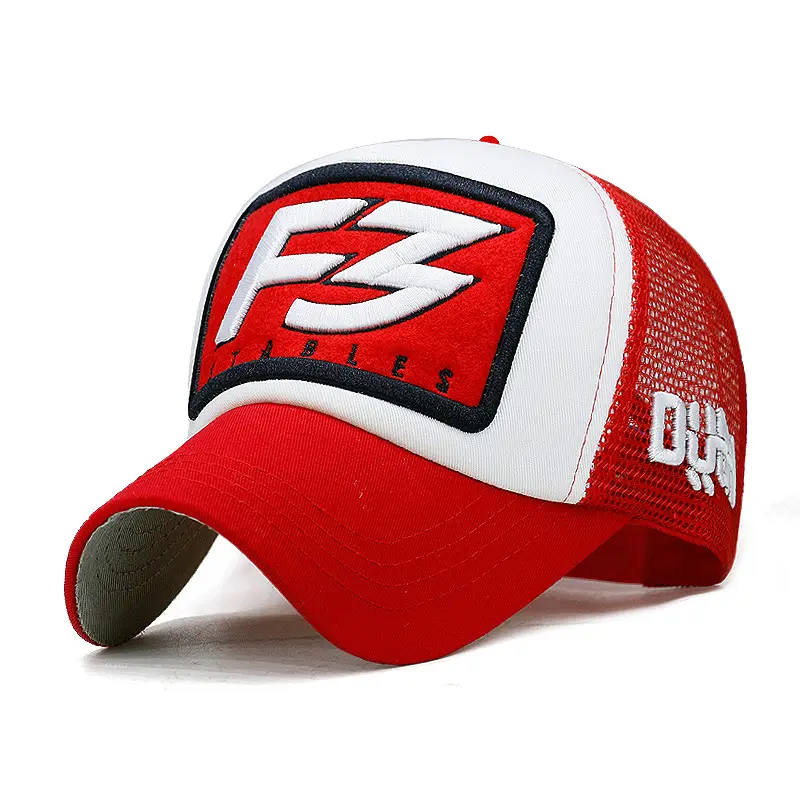 Men's Korean Style Letter Embroidered Mesh Hat Blue Red - Image 4