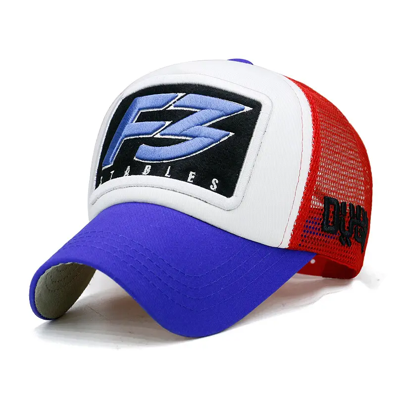 Men's Korean Style Letter Embroidered Mesh Hat Blue Red - Image 6