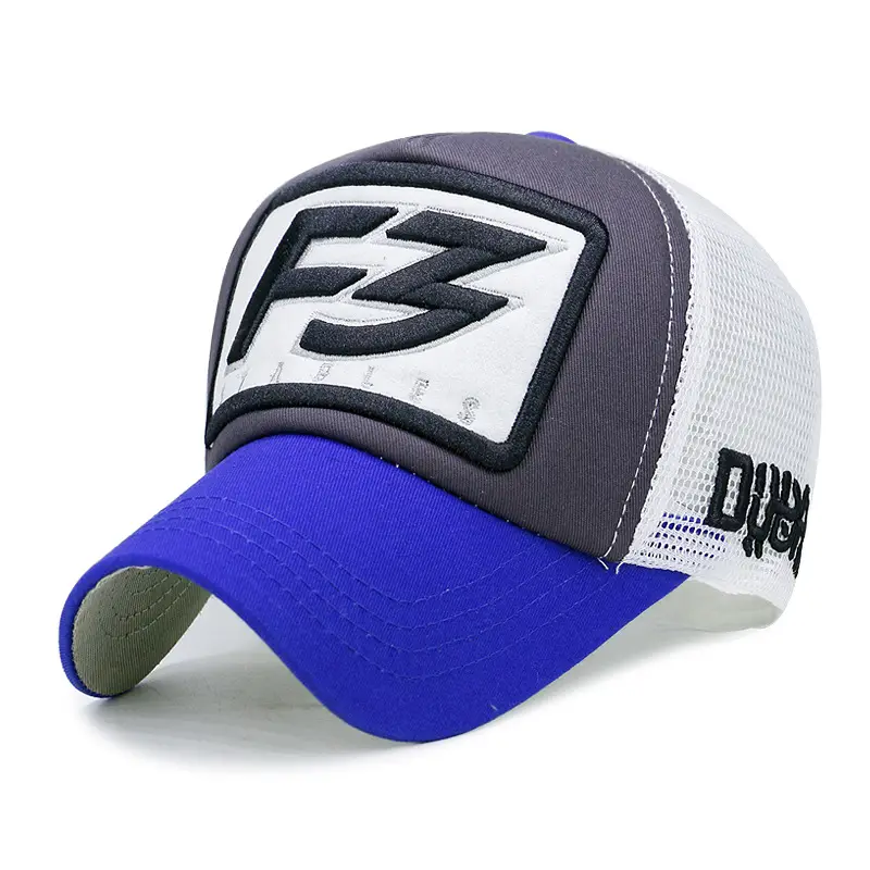 Men's Korean Style Letter Embroidered Mesh Hat Blue Red - Image 7