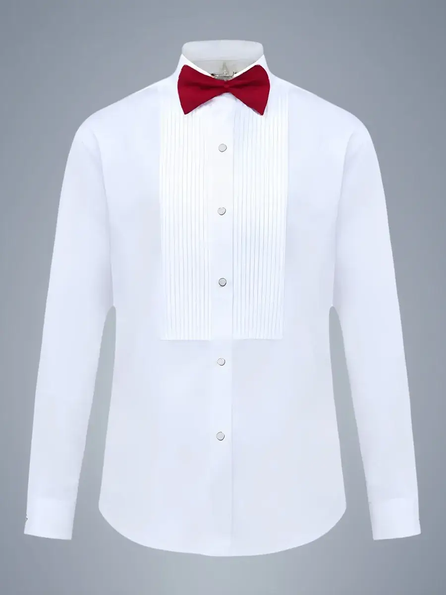 Men's White Pleated Long Sleeve Wedding Shirt - Image 6