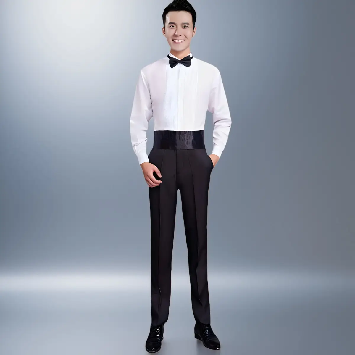 Men's White Pleated Long Sleeve Wedding Shirt — feature 13