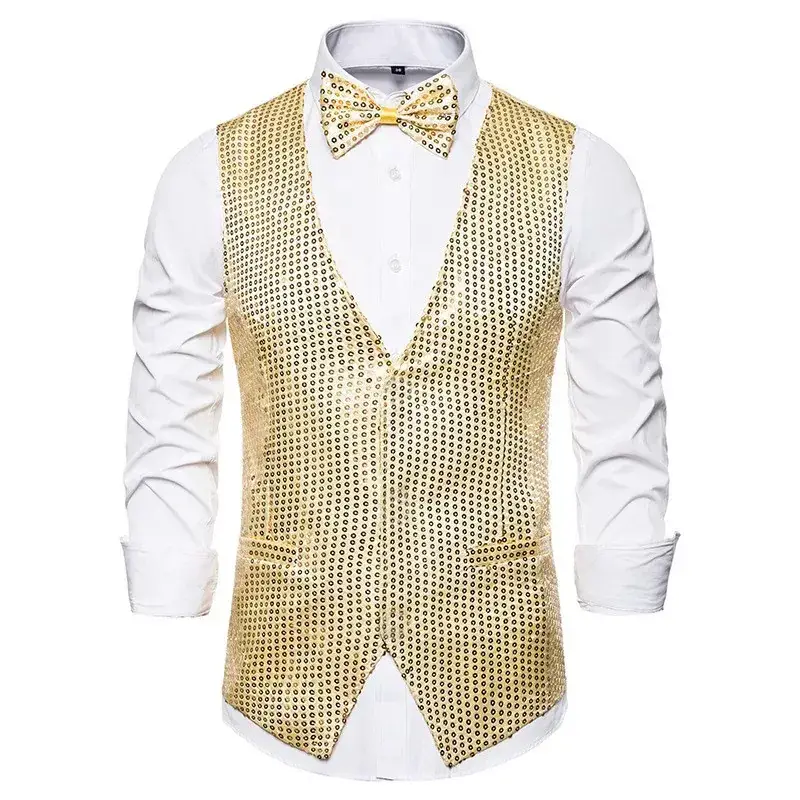 Men's Pink Sequined Vest for Stage Dance Performance - Image 14