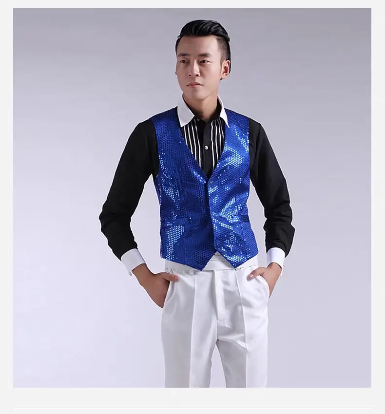 Men's Pink Sequined Vest for Stage Dance Performance — feature 14