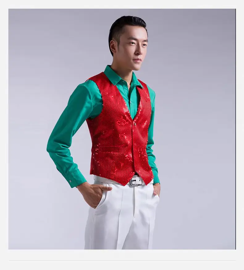 Men's Pink Sequined Vest for Stage Dance Performance — feature 19