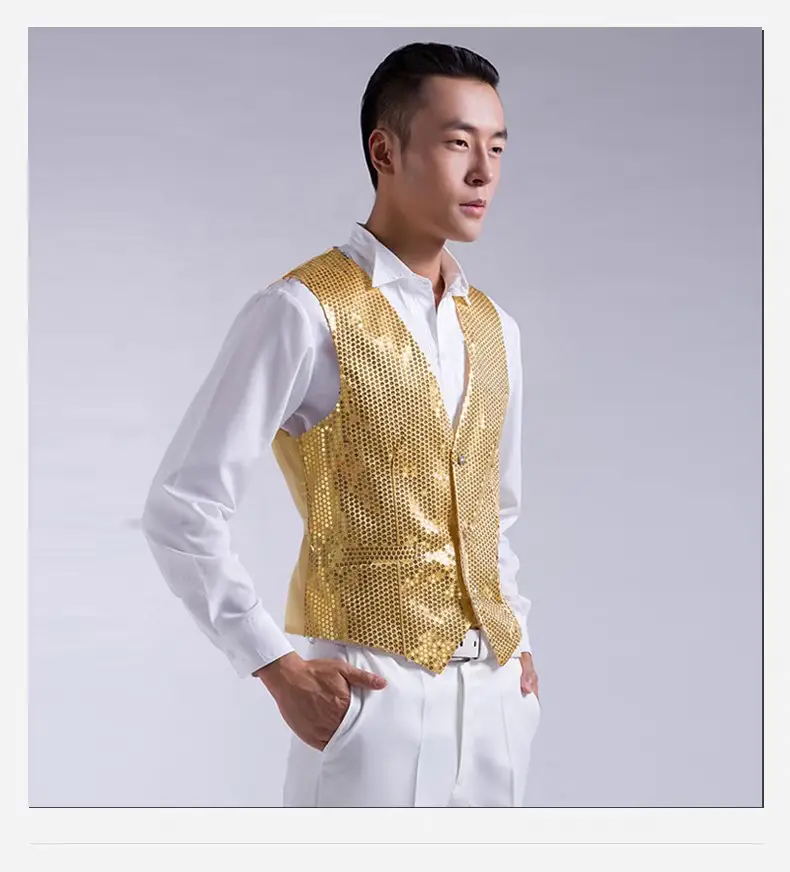 Men's Pink Sequined Vest for Stage Dance Performance — feature 24