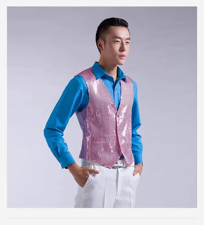 Men's Pink Sequined Vest for Stage Dance Performance — feature 27