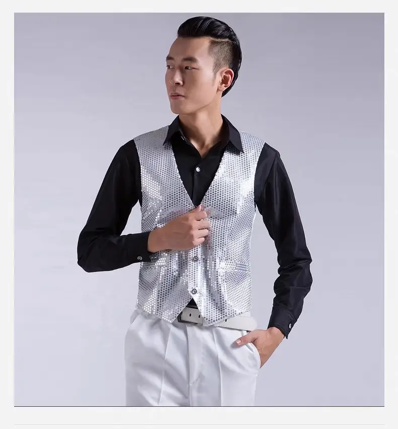 Men's Pink Sequined Vest for Stage Dance Performance — feature 30