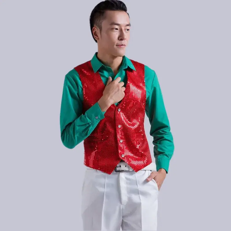 Men's Pink Sequined Vest for Stage Dance Performance - Image 2