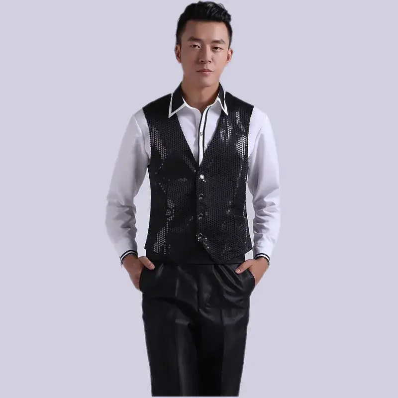 Men's Pink Sequined Vest for Stage Dance Performance - Image 3