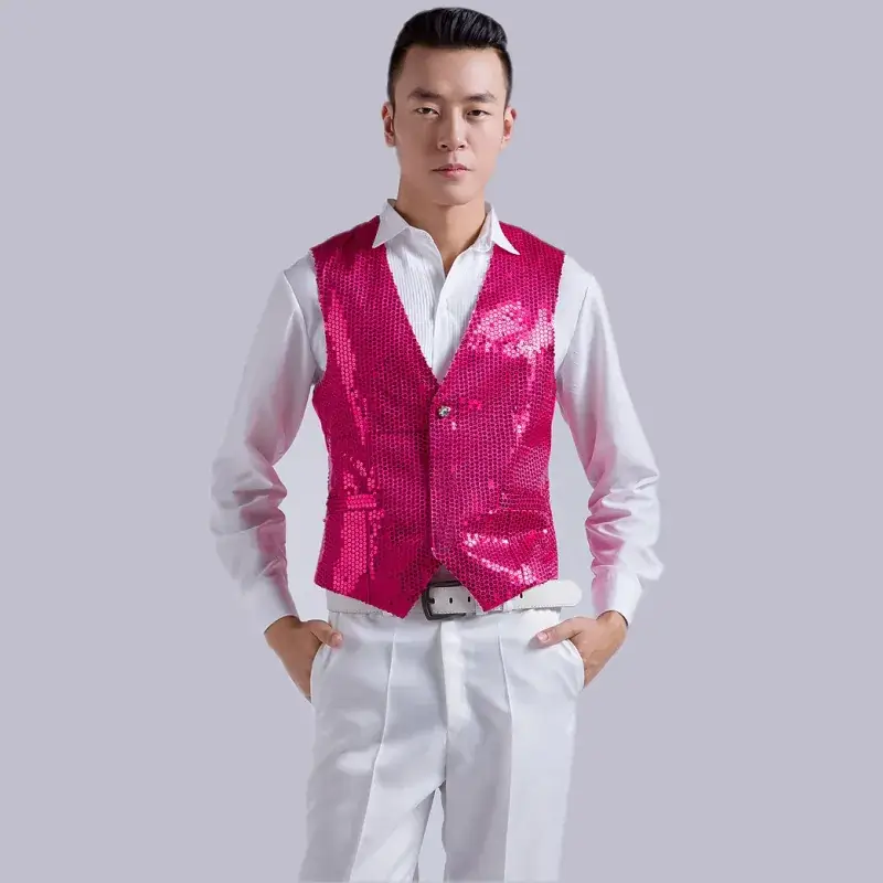 Men's Pink Sequined Vest for Stage Dance Performance - Image 5