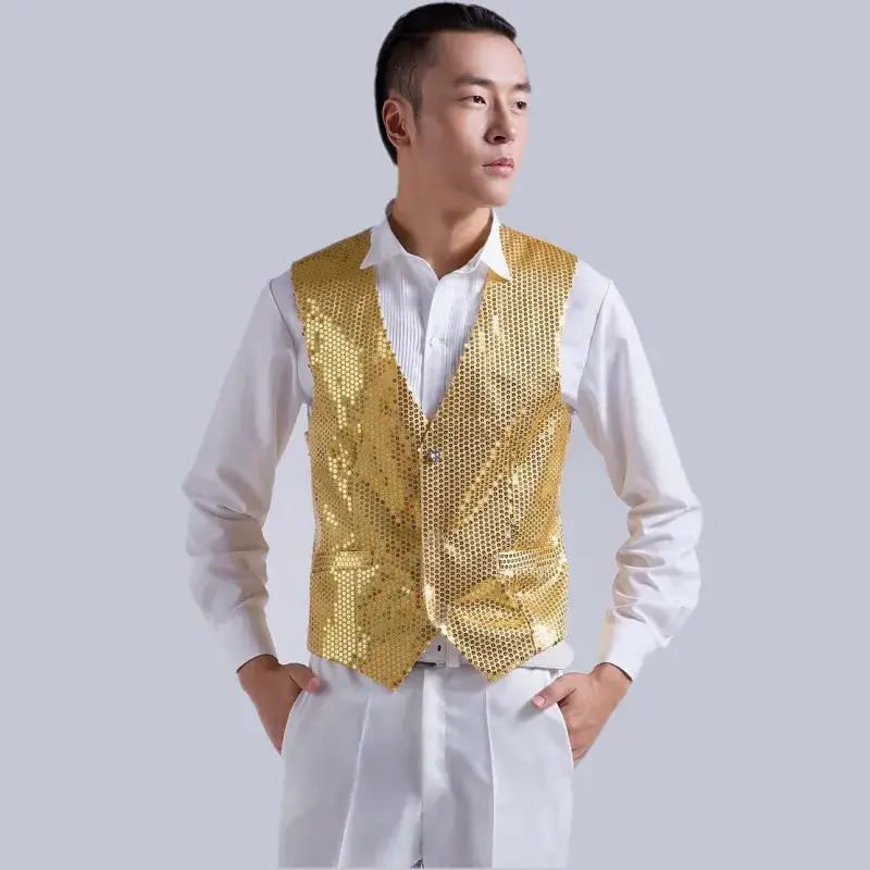 Men's Pink Sequined Vest for Stage Dance Performance - Image 6