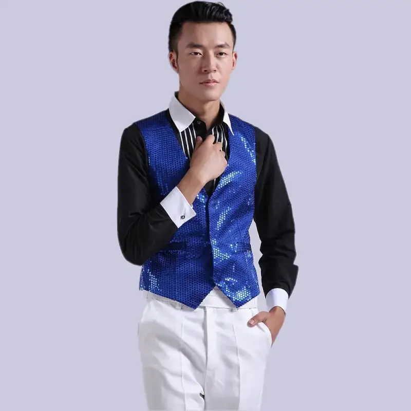 Men's Pink Sequined Vest for Stage Dance Performance - Image 7