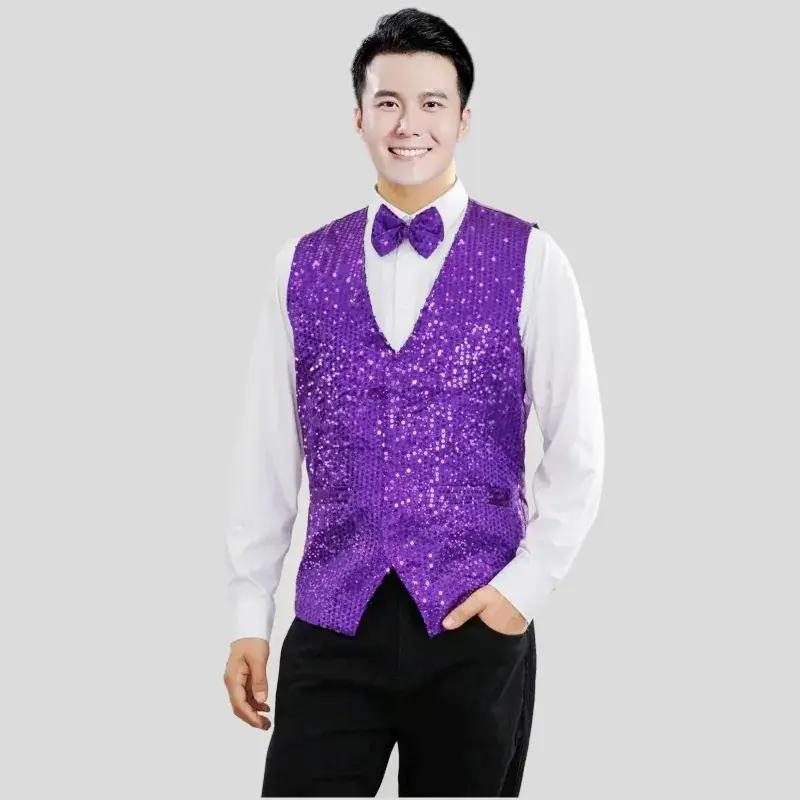 Men's Pink Sequined Vest for Stage Dance Performance - Image 9
