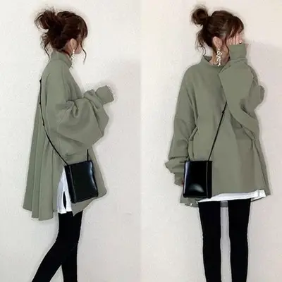 Women Japanese Style 2-Piece Sweatshirt Set Olive Green