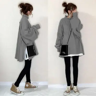 Women Japanese Style 2-Piece Sweatshirt Set Olive Green - Image 12