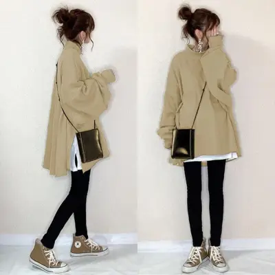 Women Japanese Style 2-Piece Sweatshirt Set Olive Green - Image 14