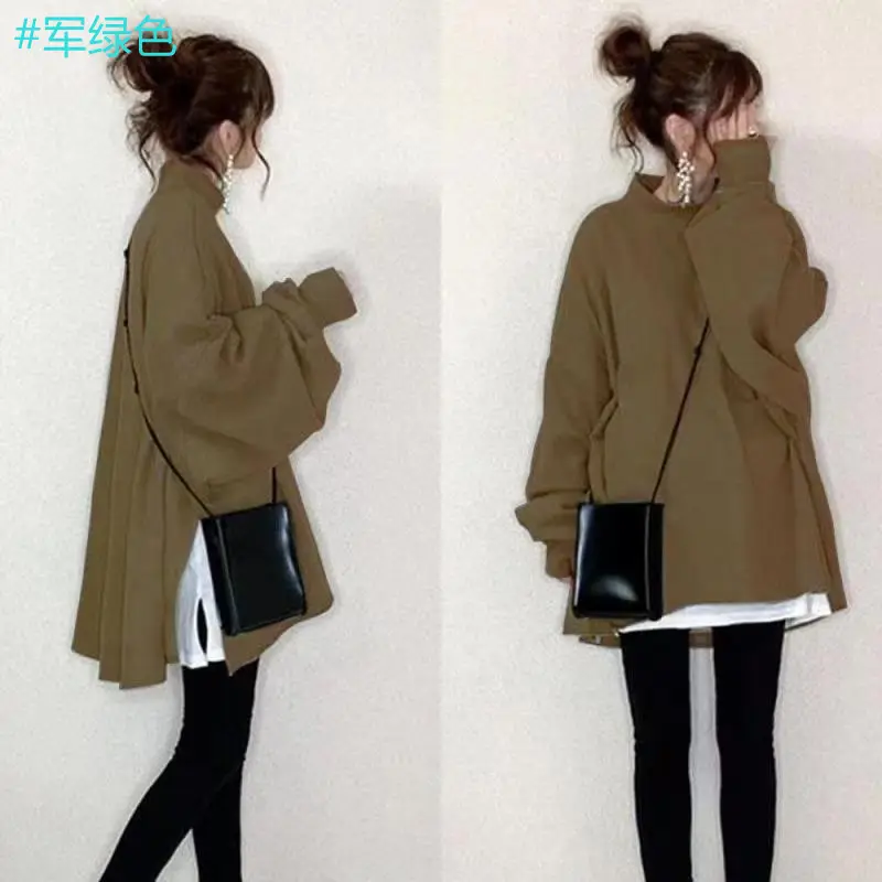 Women Japanese Style 2-Piece Sweatshirt Set Olive Green - Image 6