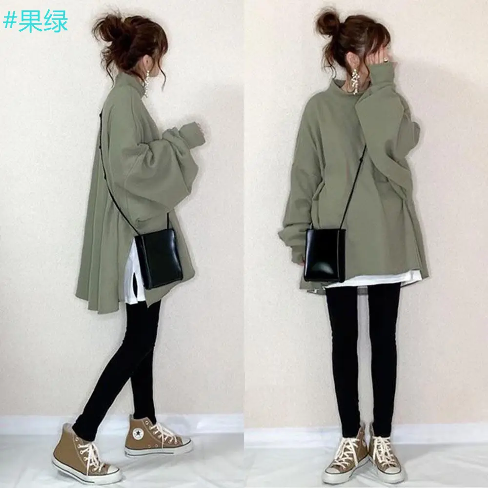 Women Japanese Style 2-Piece Sweatshirt Set Olive Green - Image 9