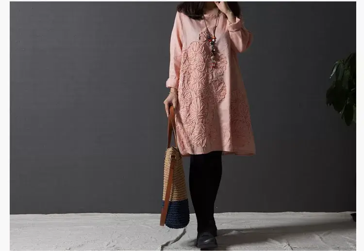 Blue Embroidered Long Sleeve Fat Girl Dress Large — feature 16