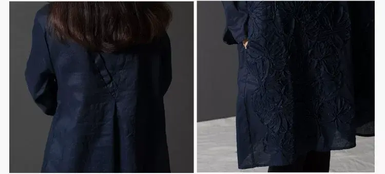 Blue Embroidered Long Sleeve Fat Girl Dress Large — feature 19