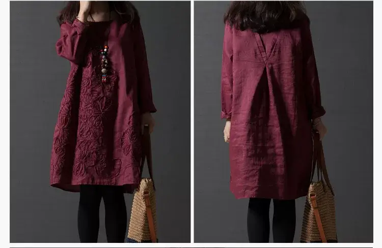 Blue Embroidered Long Sleeve Fat Girl Dress Large — feature 7