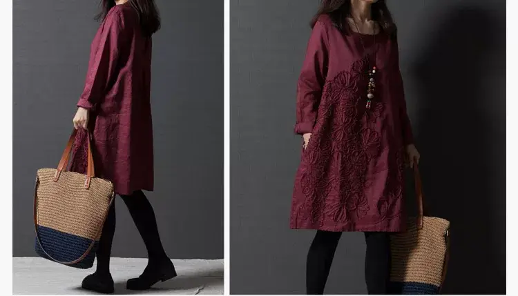Blue Embroidered Long Sleeve Fat Girl Dress Large — feature 8