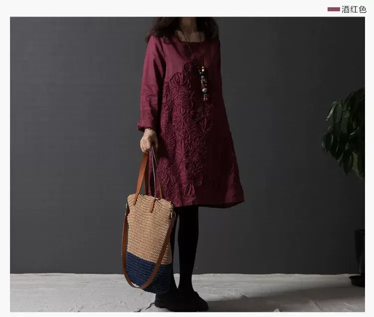 Blue Embroidered Long Sleeve Fat Girl Dress Large — feature 9
